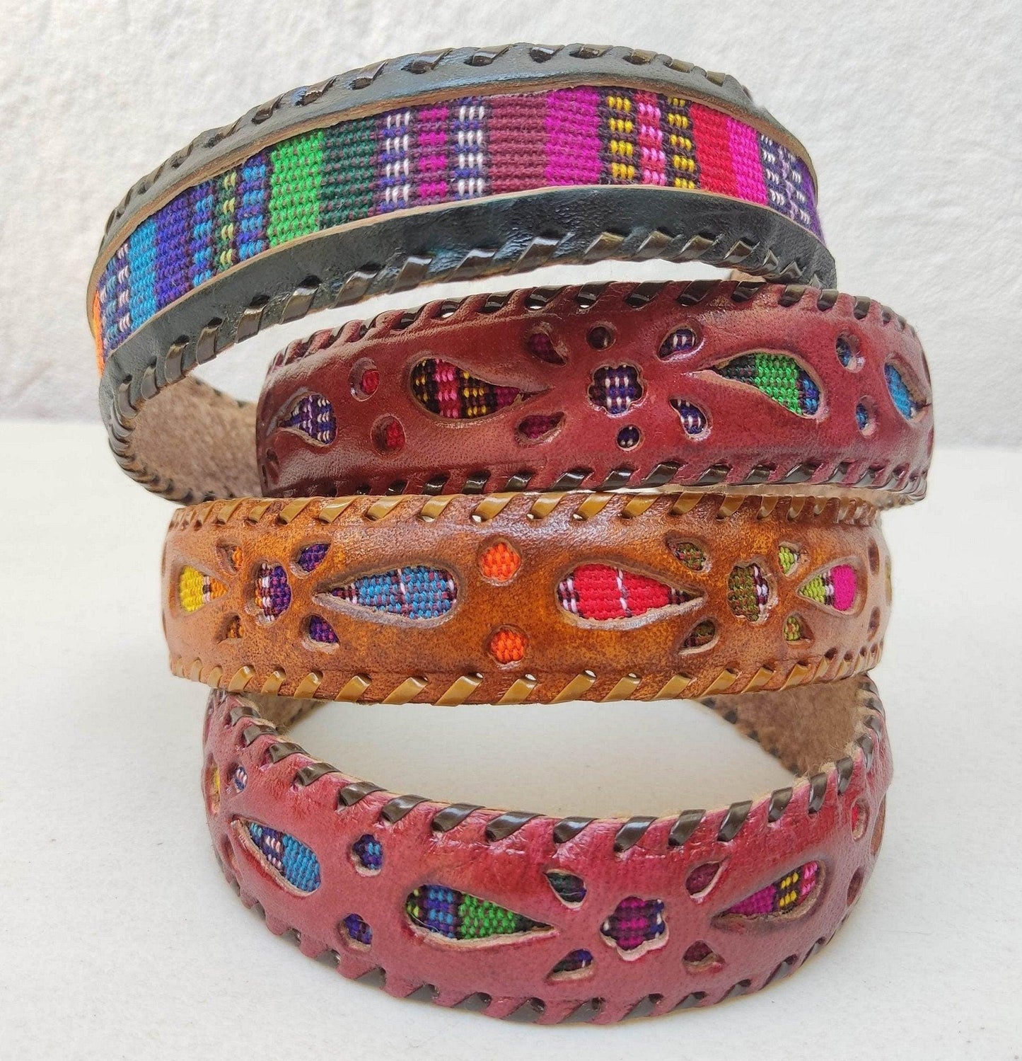 Guatemalan LEATHER Textil HAIRBAND Headband Hair HOLDER