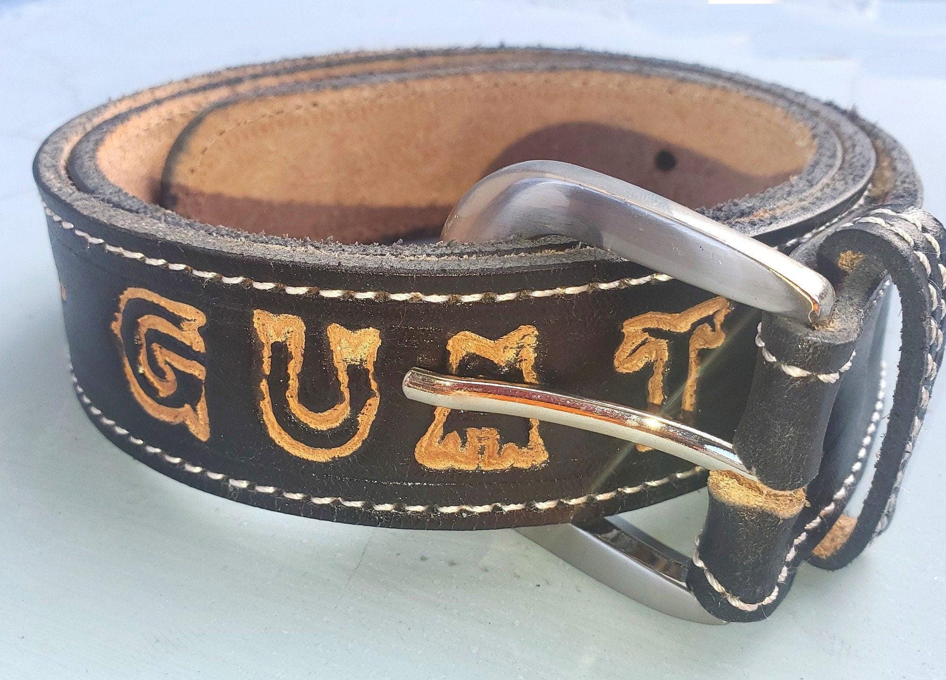 Lot of authentic Guatemalan handmade leather unisex belt - Mayan Fair Trade 
