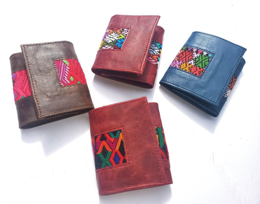 Guatemalan authentic Leather wallet -huipil patterned