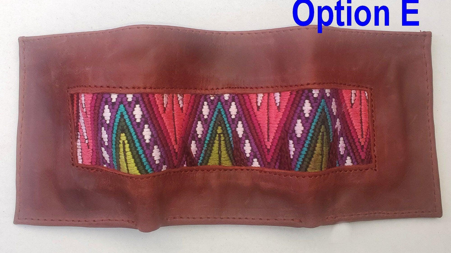 Guatemalan authentic Leather wallet -huipil patterned