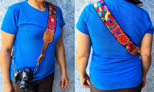 Guatemalan Handmade Adjustable embroidered floral CAMERA / BAG STRAP