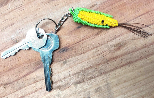 CORN Vegetable Czech Glass Seed BEAD Keychain Available In Multiple Quantities