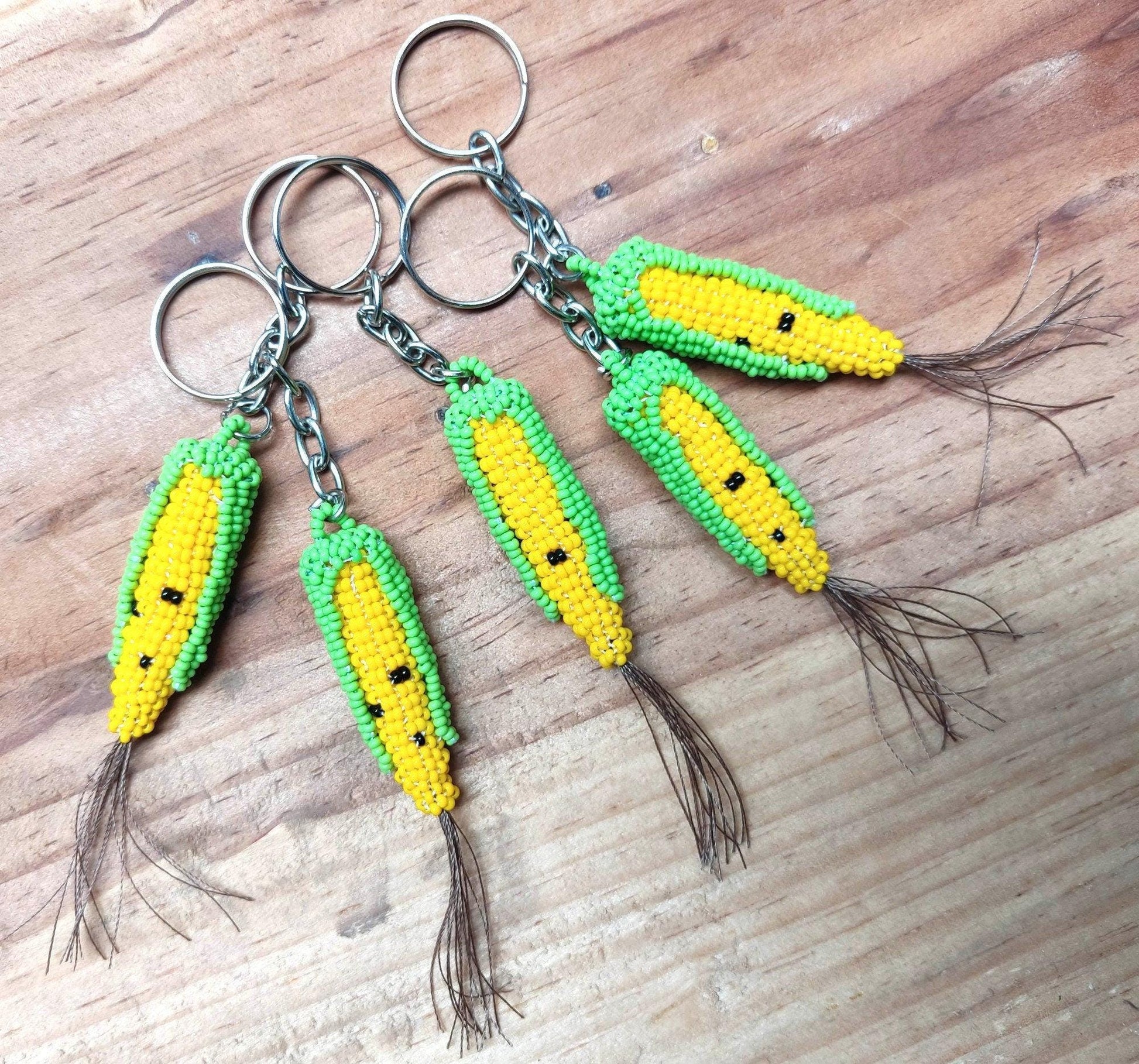 CORN Vegetable Czech Glass Seed BEAD Keychain Available In Multiple Quantities