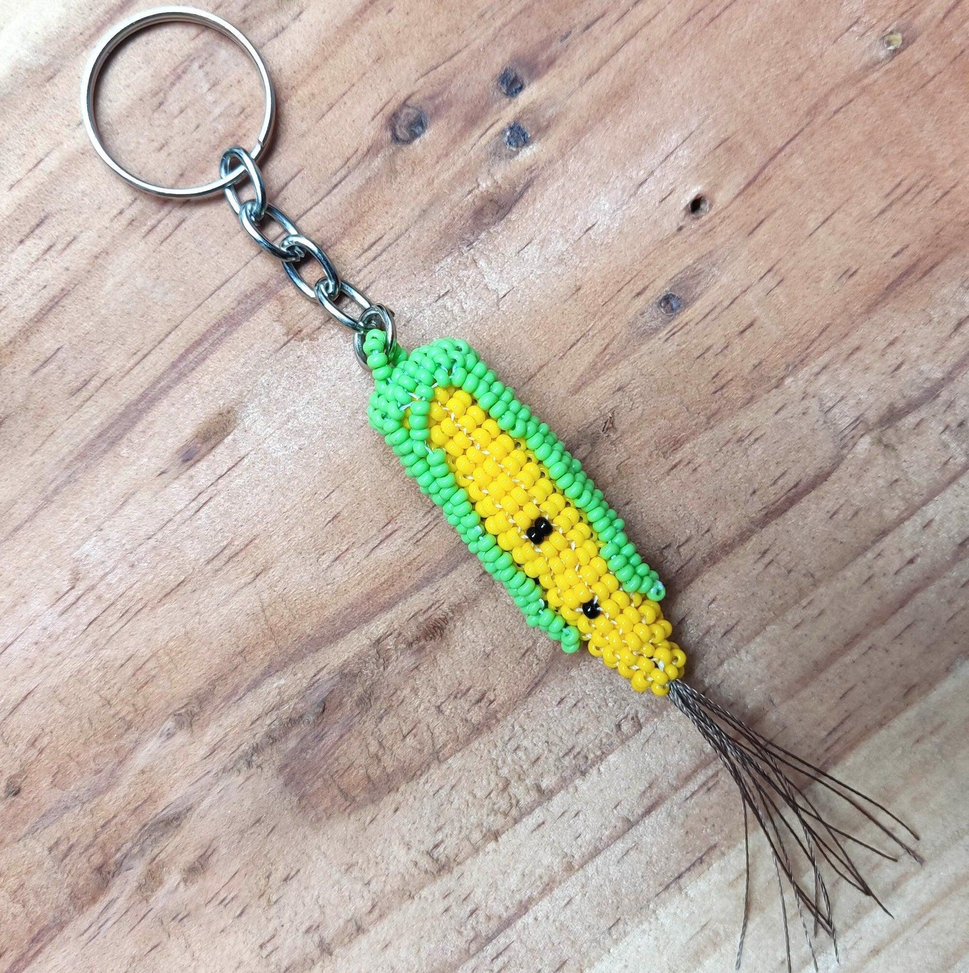 CORN Vegetable Czech Glass Seed BEAD Keychain Available In Multiple Quantities
