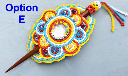 Czech Seed BEADS Hair Accessory CLIP BARRETTE Guatemala With Wooden Stick For Women - Aesthetic Leather Hair Stick Barret Clip