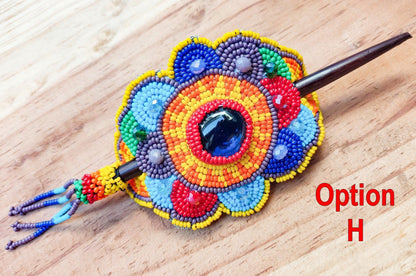 Czech Seed BEADS Hair Accessory CLIP BARRETTE Guatemala With Wooden Stick For Women - Aesthetic Leather Hair Stick Barret Clip