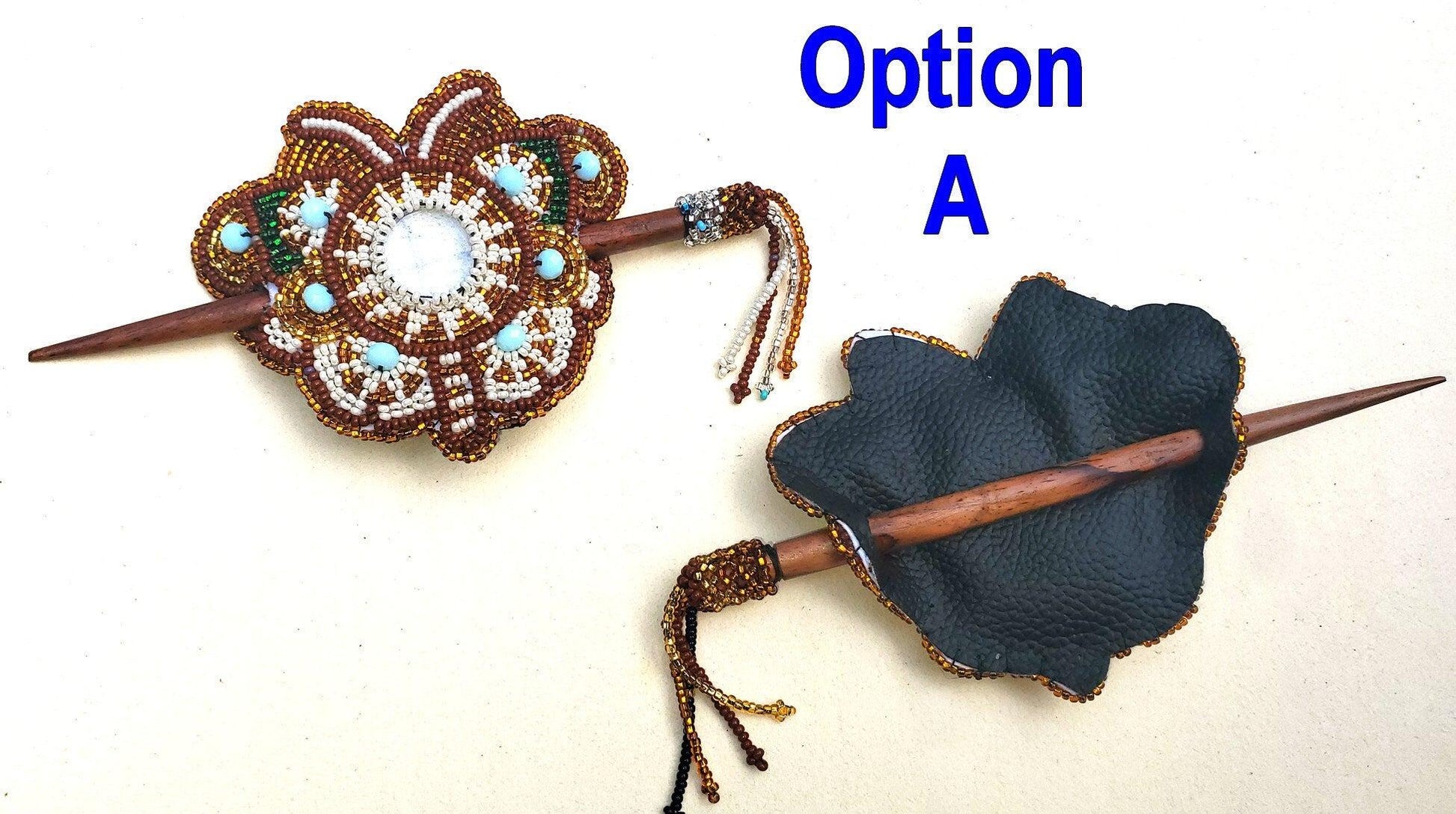 Czech Seed BEADS Hair Accessory CLIP BARRETTE Guatemala With Wooden Stick For Women - Aesthetic Leather Hair Stick Barret Clip