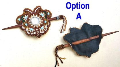 Czech Seed BEADS Hair Accessory CLIP BARRETTE Guatemala With Wooden Stick For Women - Aesthetic Leather Hair Stick Barret Clip