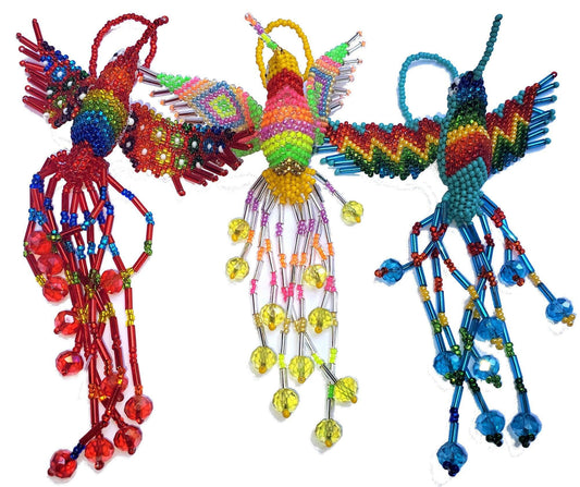 Hummingbird Ornament, Beaded Hummingbird, Mini Glass Ornaments,