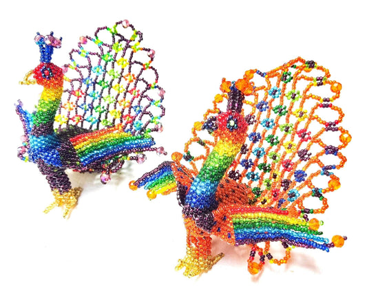 BEADED PEACOCK Hanging ORNAMENT Gift For Bird Lovers - Czech Glass Seed Beads And Nylon Thread