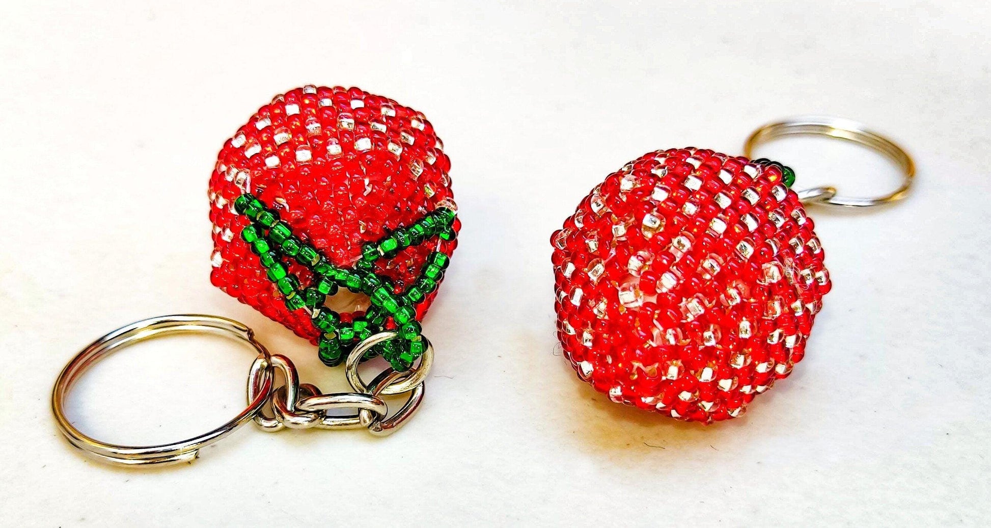BEADED STRAWBERRY Hanging ORNAMENT Gift For Fruit Lovers - Czech Glass Seed Beads And Nylon Thread