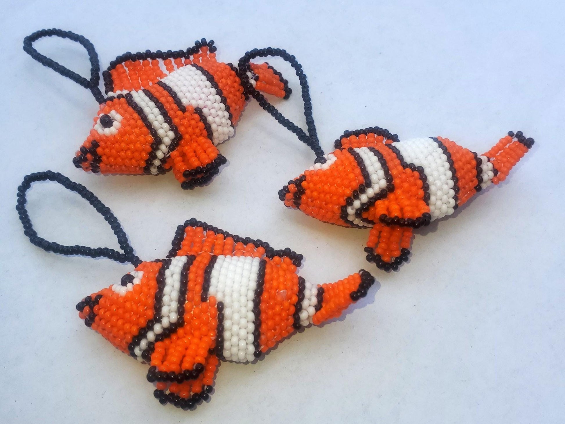 BEADED NEMO Clown Fish Hanging ORNAMENT Gift For Fish Lovers - Czech Glass Seed Beads And Nylon Thread
