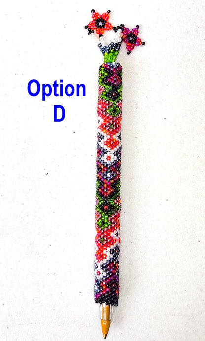 BEADED COVER Pen Sleeve Geometric Floral Pattern ORNAMENT Gift - Czech Glass Seed Beads And Nylon Thread