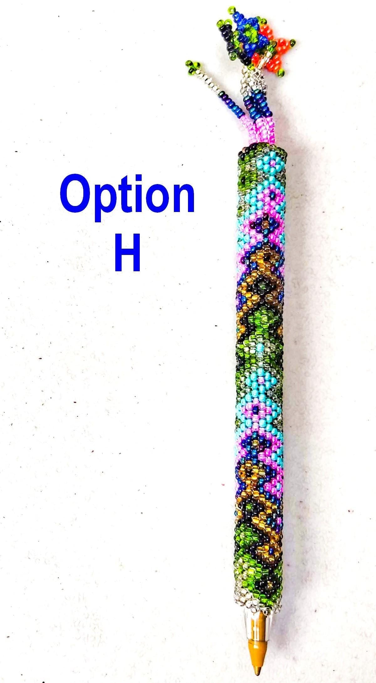 BEADED COVER Pen Sleeve Geometric Floral Pattern ORNAMENT Gift - Czech Glass Seed Beads And Nylon Thread