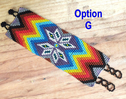 Wide Hand Beaded BRACELET -Floral and Geometric Pattern- ATITLAN