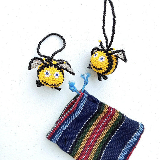 Bee Ornament, Beaded Bee, Mini Glass Ornaments,