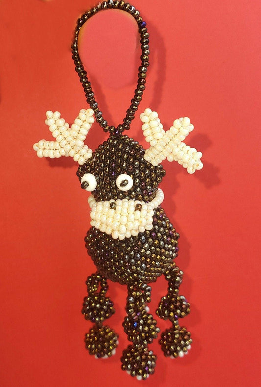 Reindeer Ornament, Beaded Reindeer, Mini Glass Ornaments,