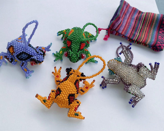 Frog Ornament, Beaded Frog, Mini Glass Ornaments,