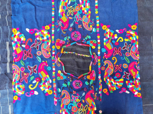 Aesthetic BIRDS EMBROIDERY Multi Color Cotton Patchwork Quilt Blue Throw BLANKET Gift For Bird Lovers - Home Accent And Beach Huipil Throw - Mayan Fair Trade 