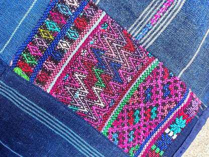 Guatemalan Indigo PATCHWORK QUILT Huipil throw -Wall hanging decor-