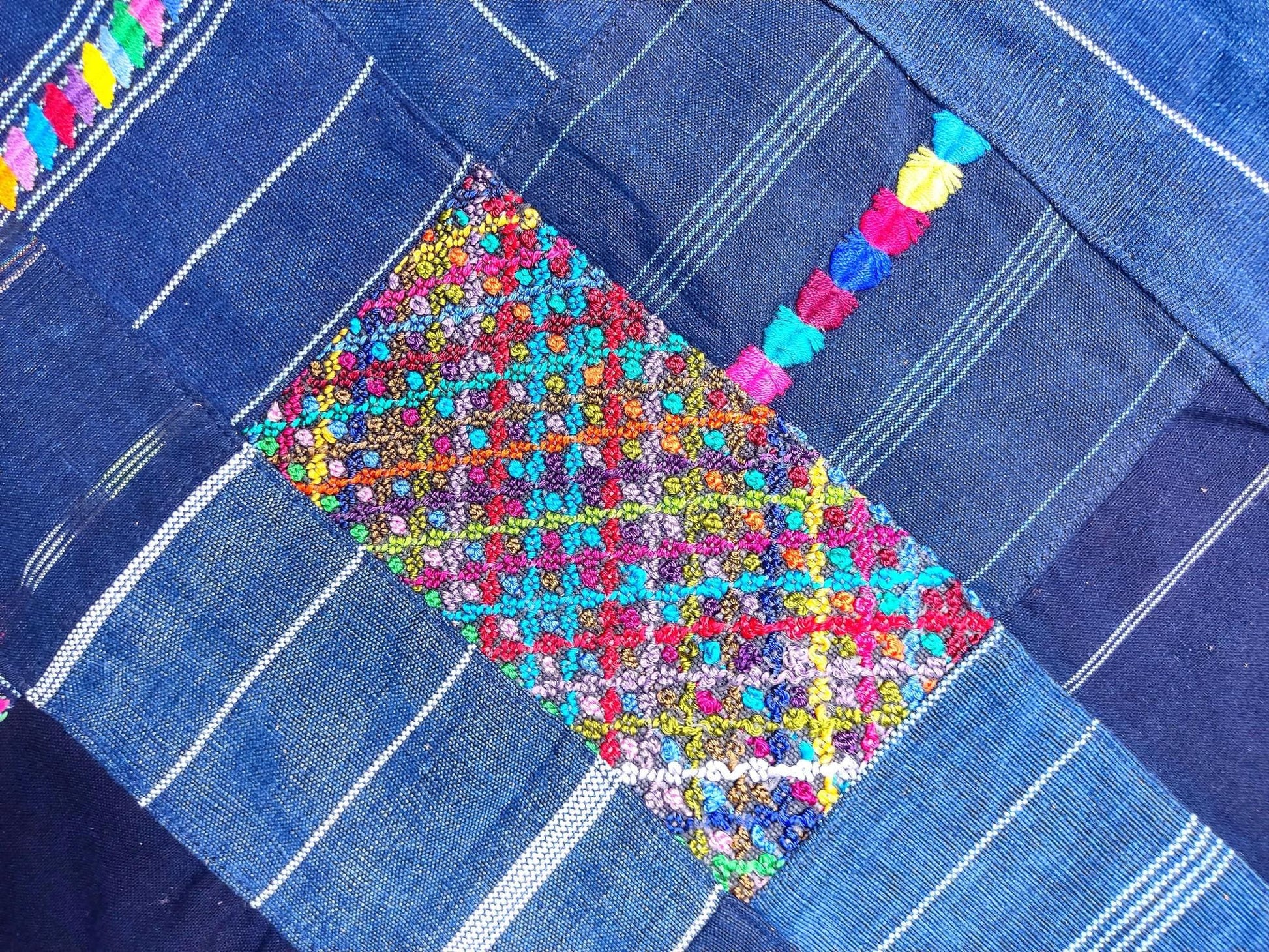 Guatemalan Indigo PATCHWORK QUILT Huipil throw -Wall hanging decor-