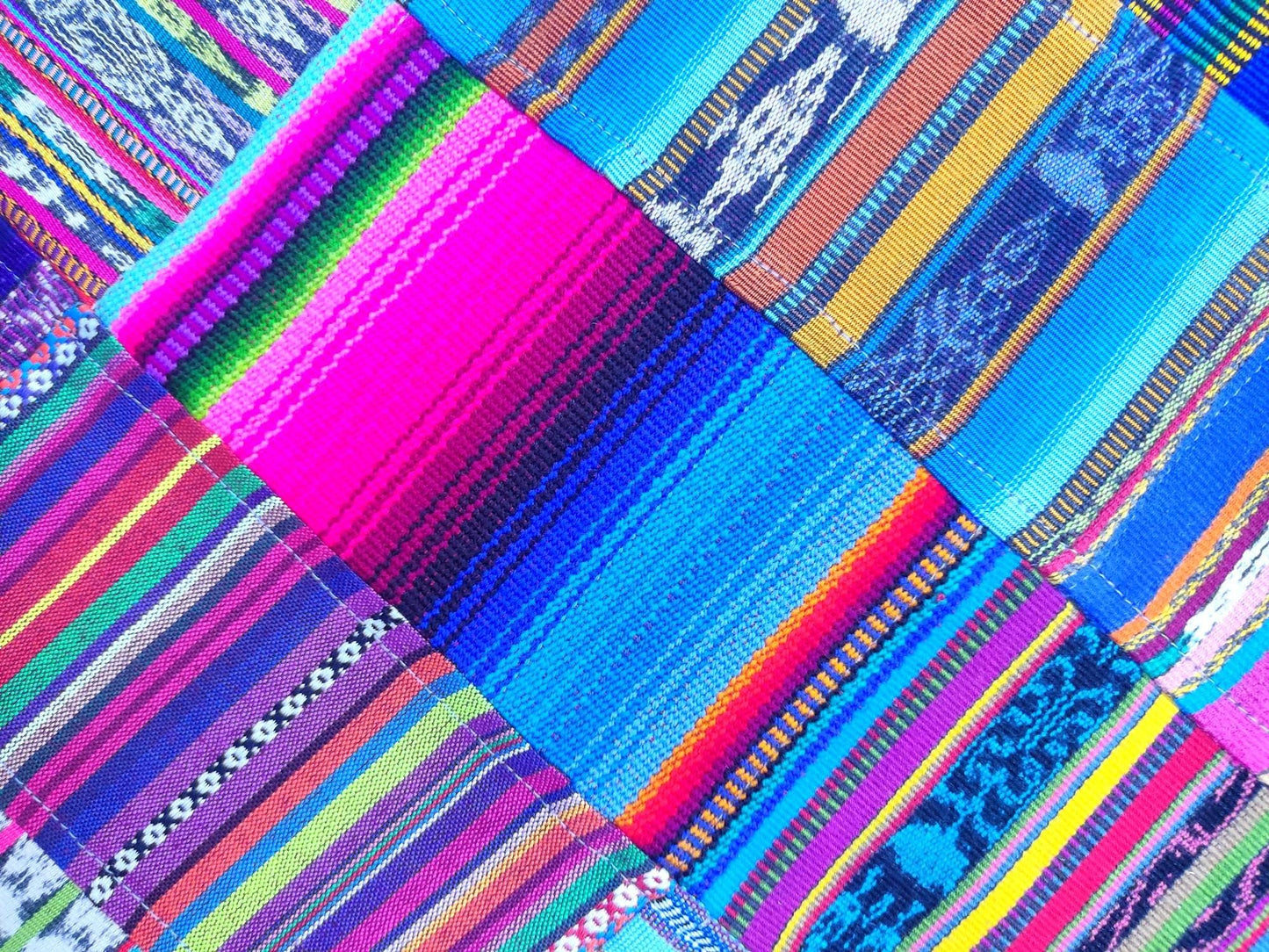 Multi Color Cotton Patchwork Quilt Guatemalan HUIPIL THROW BLANKET Perfect For The Beach Or As a Home Accent On Your Bed