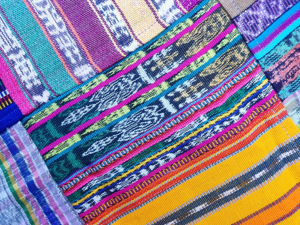 Multi Color Cotton Patchwork Quilt Guatemalan HUIPIL THROW BLANKET Perfect For The Beach Or As a Home Accent On Your Bed