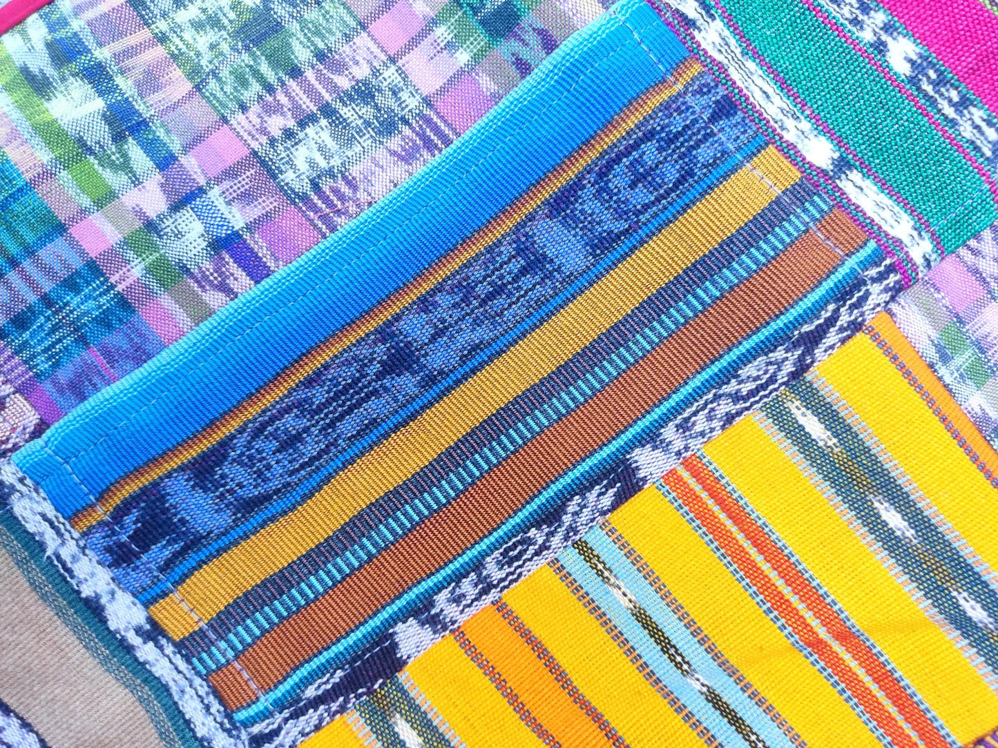 Multi Color Cotton Patchwork Quilt Guatemalan HUIPIL THROW BLANKET Perfect For The Beach Or As a Home Accent On Your Bed
