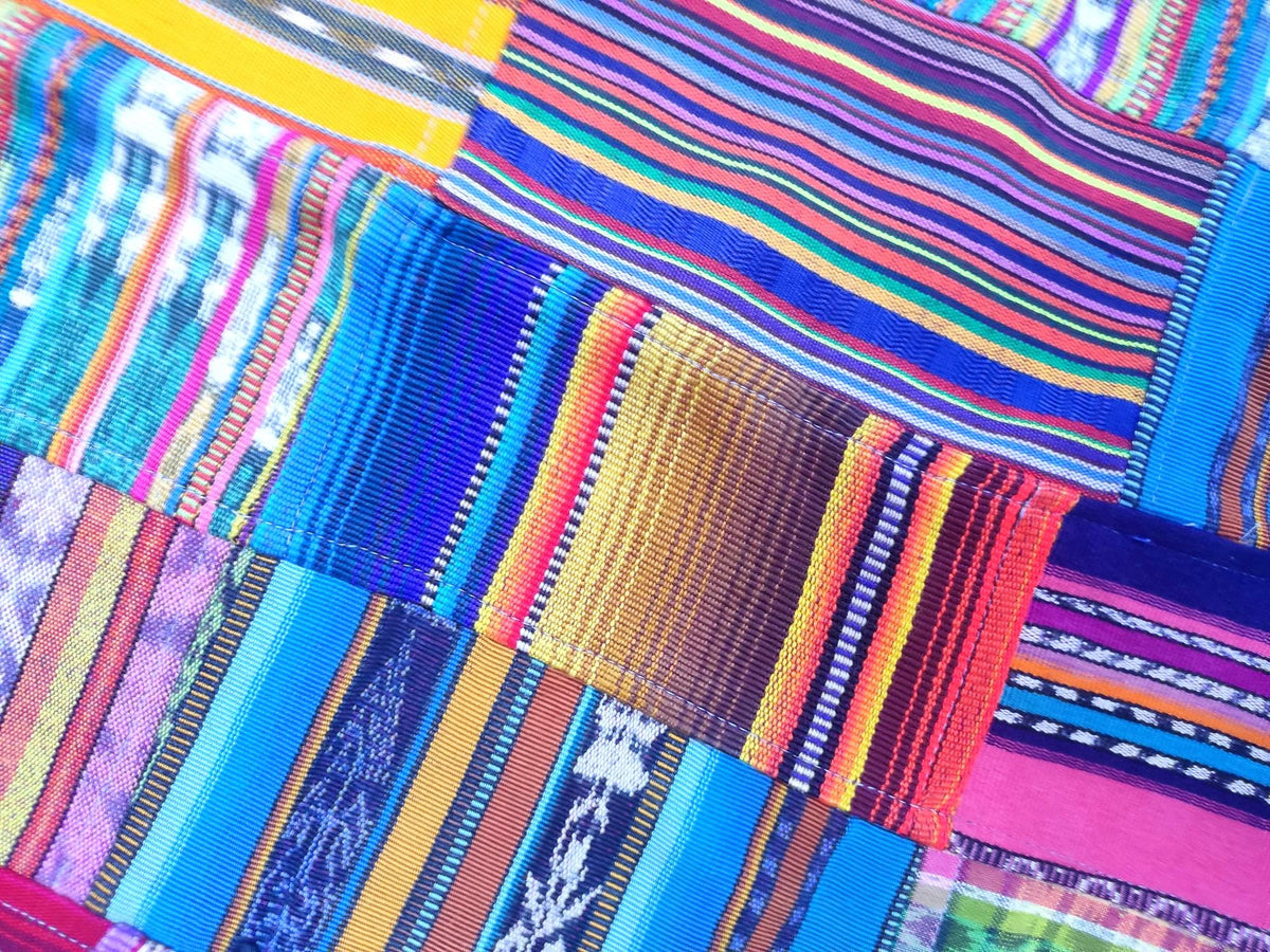 Multi Color Cotton Patchwork Quilt Guatemalan HUIPIL THROW BLANKET Perfect For The Beach Or As a Home Accent On Your Bed