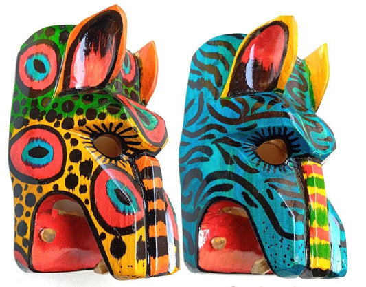 Hand-Painted Pinewood JAGUAR Carved Mask from Guatemala Made in NAHUALA