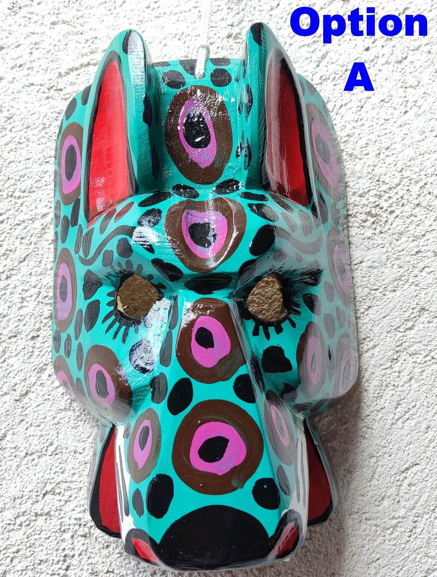 Hand-Painted Pinewood JAGUAR Carved Mask from Guatemala Made in NAHUALA