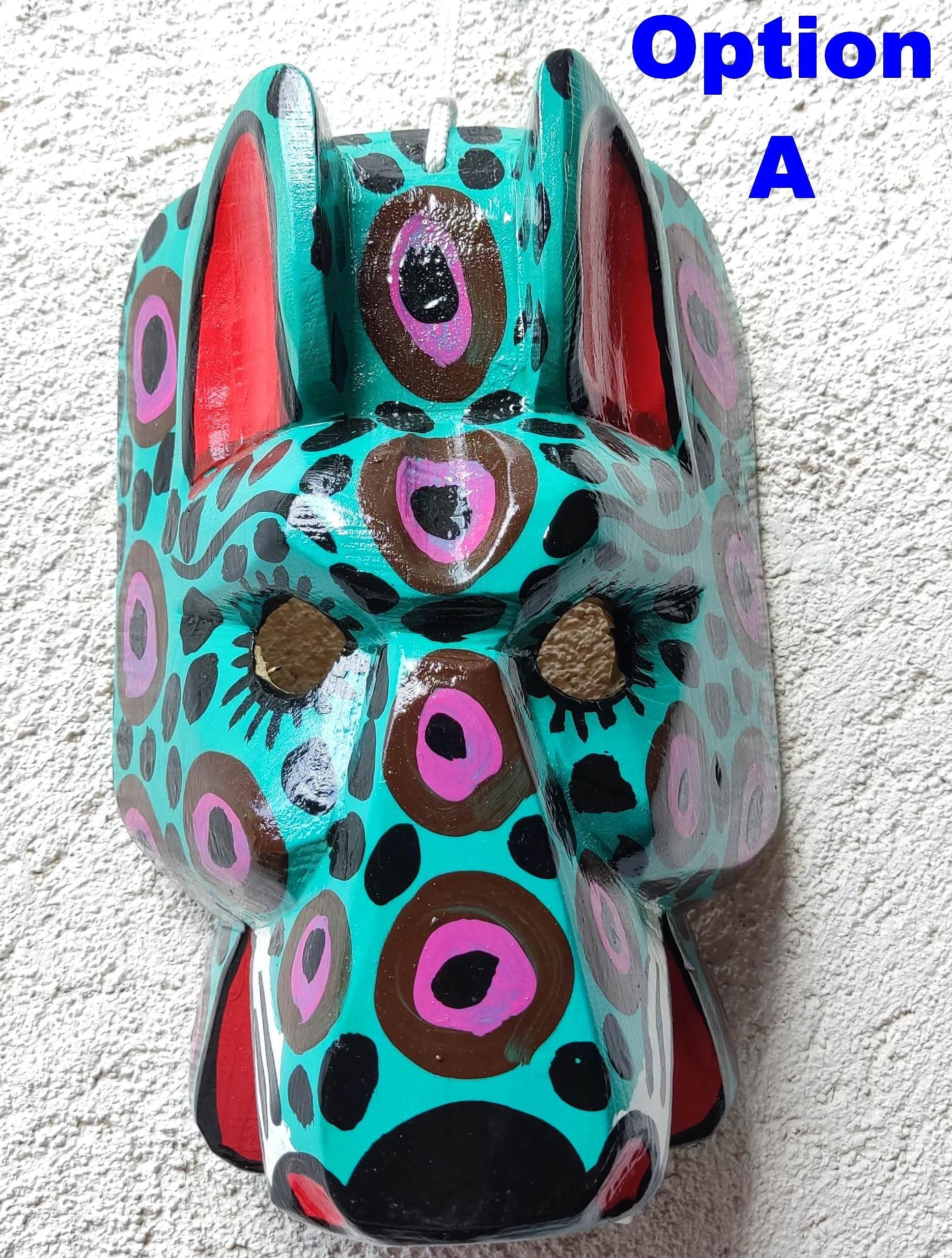 Hand-Painted Pinewood JAGUAR Carved Mask from Guatemala Made in NAHUALA