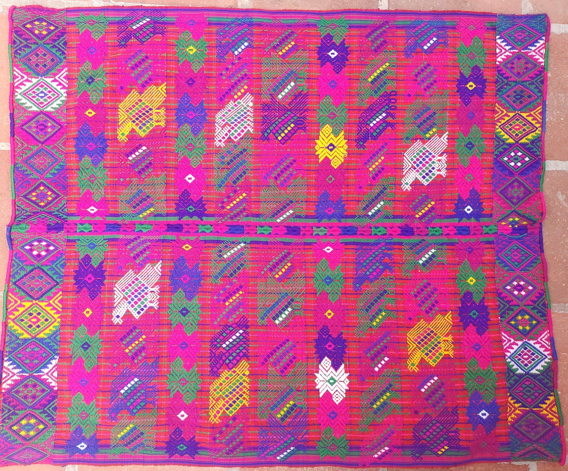 Guatemalan Red Roosters TSUTE - TABLECLOTH - throw -Santo Domingo XENACOJ