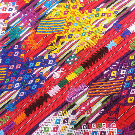 Vintage Guatemalan Red HORSES and EAGLES TSUTE - Chichicastenango Tablecloth - Throw