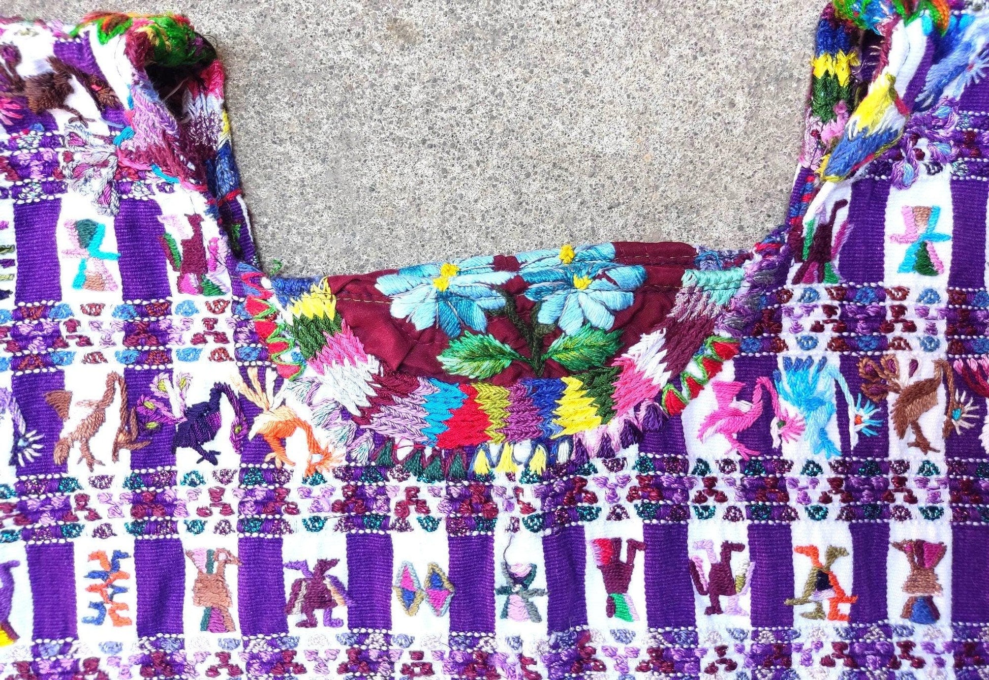 Vintage handmade embroidered birds Santiago Atitlan huipil cotton wall decor tapestry 201