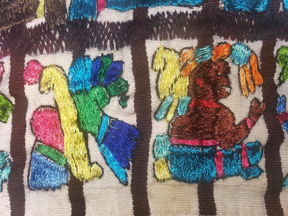 Handmade hanging embroidered Guatemalan white silk wall decor "Mayan Calendar" tapestry