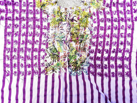 Vintage handmade embroidered Santiago ATITLAN huipil cotton wall decor tapestry -PARROT family-