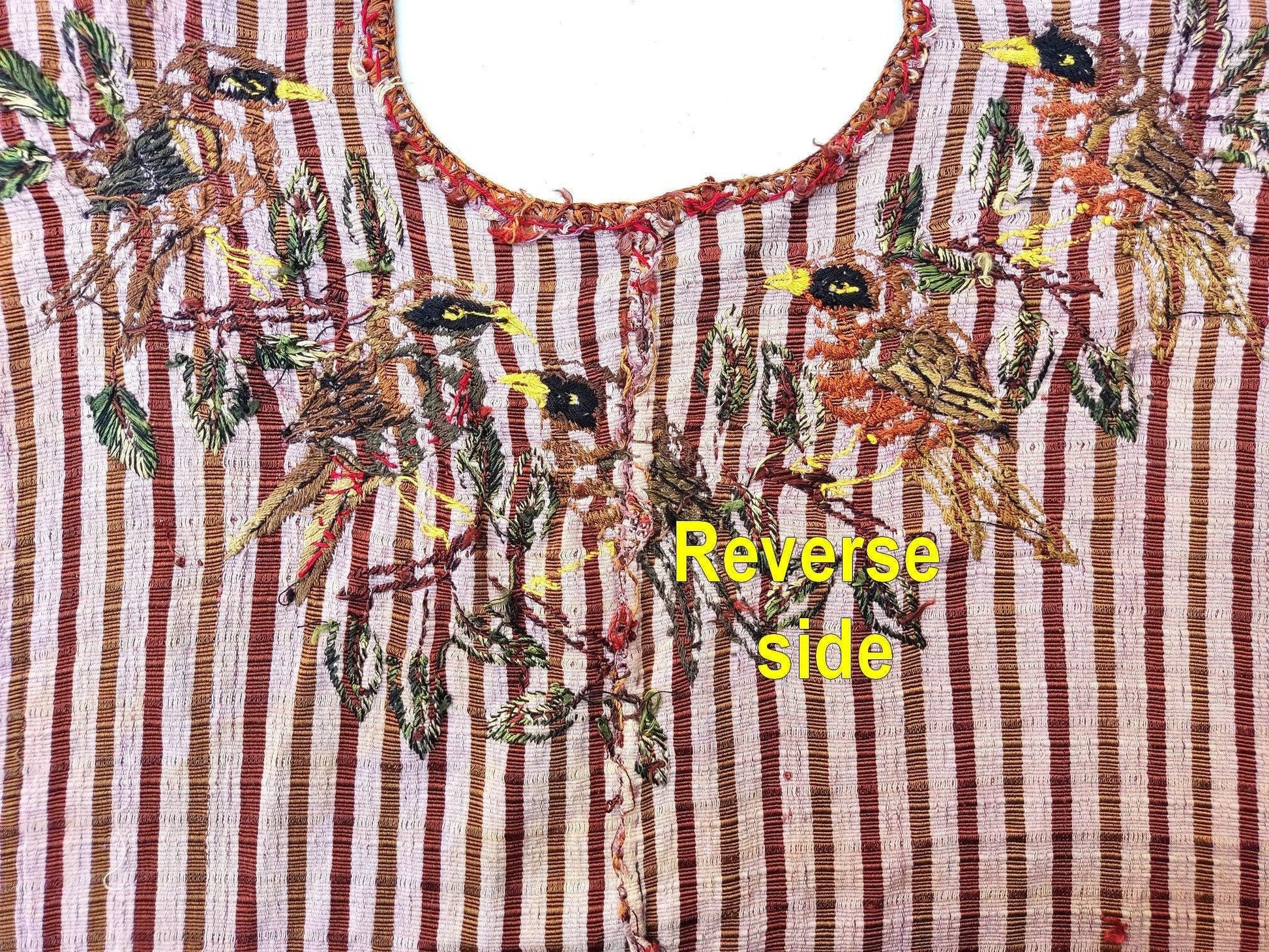 Vintage handmade embroidered birds Santiago Atitlan huipil cotton wall decor tapestry