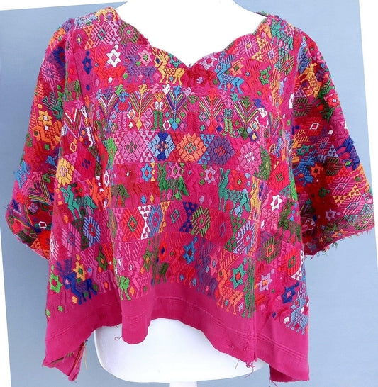 Vintage cotton unique Pink handmade weaved Mayan Tactic huipil - Mayan Fair Trade 