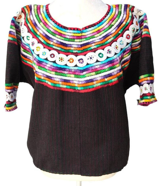 Vintage black unique Guatemala handmade weaved -Joyabaj huipil