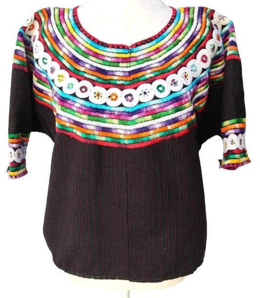 Vintage black unique Guatemala handmade weaved -Joyabaj huipil