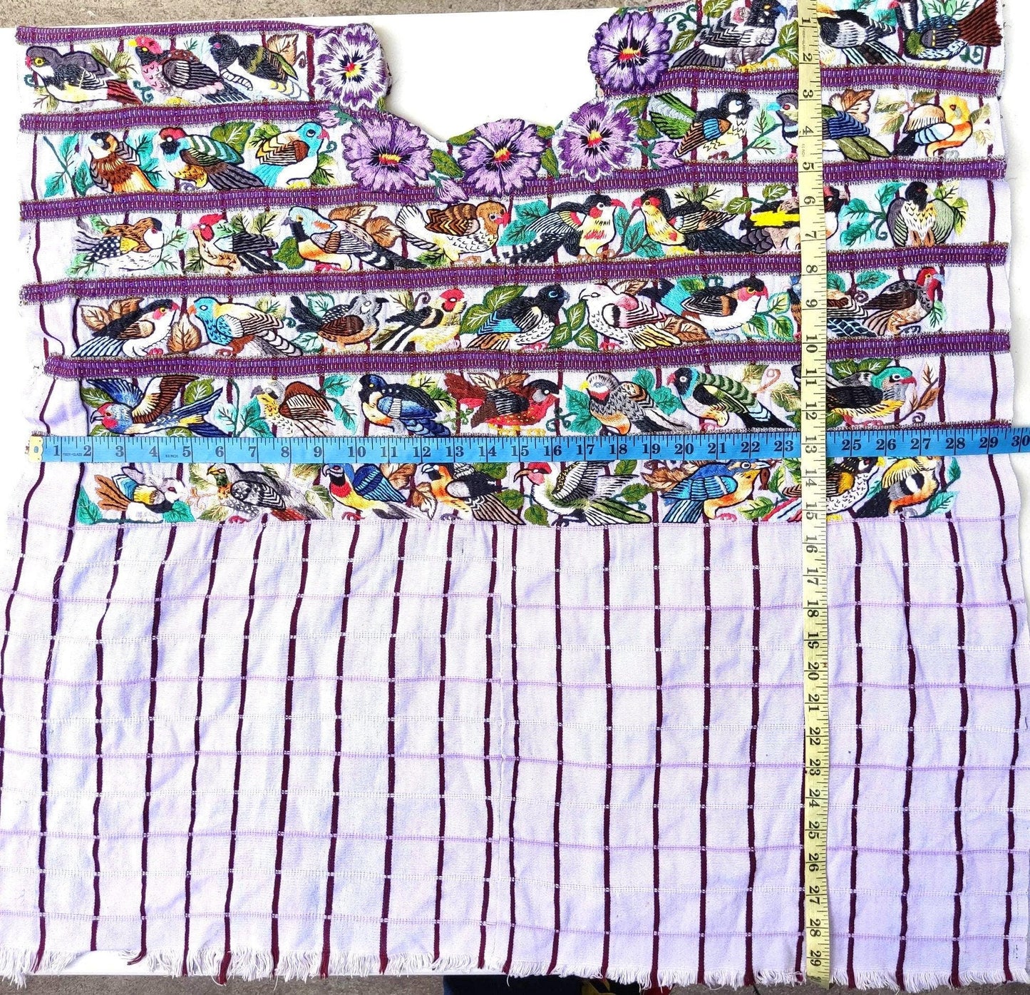 Vintage Santiago Atitlan Huipil Embroidery BIRDS Cotton TAPESTRY And BLOUSE - Home Wall Decor Floral Wall Hanging Blouse - Mayan Fair Trade 