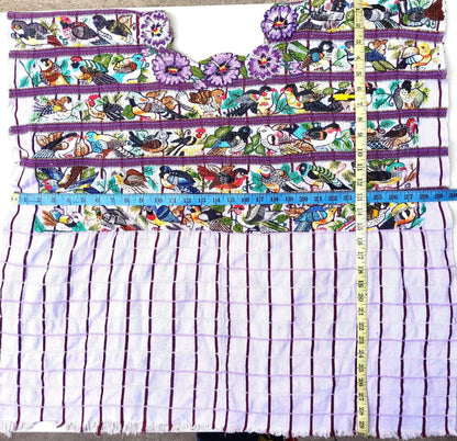 Vintage Santiago Atitlan Huipil Embroidery BIRDS Cotton TAPESTRY And BLOUSE - Home Wall Decor Floral Wall Hanging Blouse - Mayan Fair Trade 