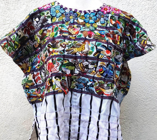 Bird Embroidery, Huipil Blouse, Floral Tapestry, Vintage Tapestry, Floral Blouse, Home Wall Décor, Textile Tapestry