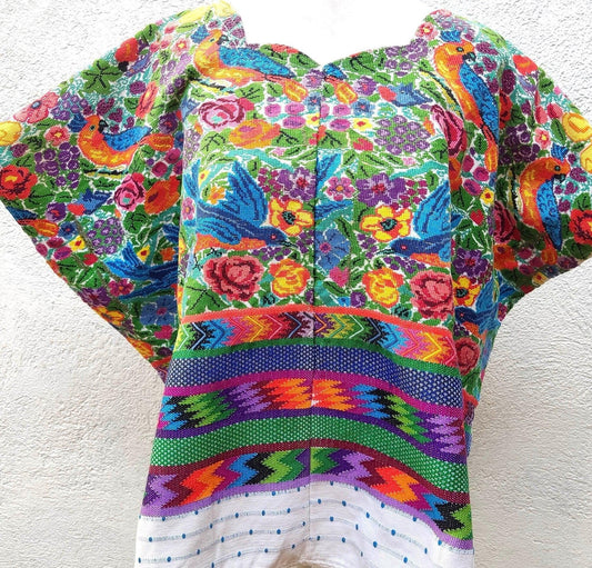 HUIPIL WEAVED Cotton Colorful Table RUNNER - Peacocks, Doves And a Plenty Of Flowers Guatemala Runner
