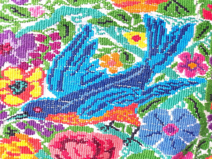 HUIPIL WEAVED Cotton Colorful Table RUNNER - Peacocks, Doves And a Plenty Of Flowers Guatemala Runner