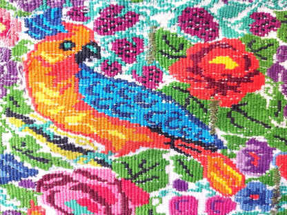 HUIPIL WEAVED Cotton Colorful Table RUNNER - Peacocks, Doves And a Plenty Of Flowers Guatemala Runner