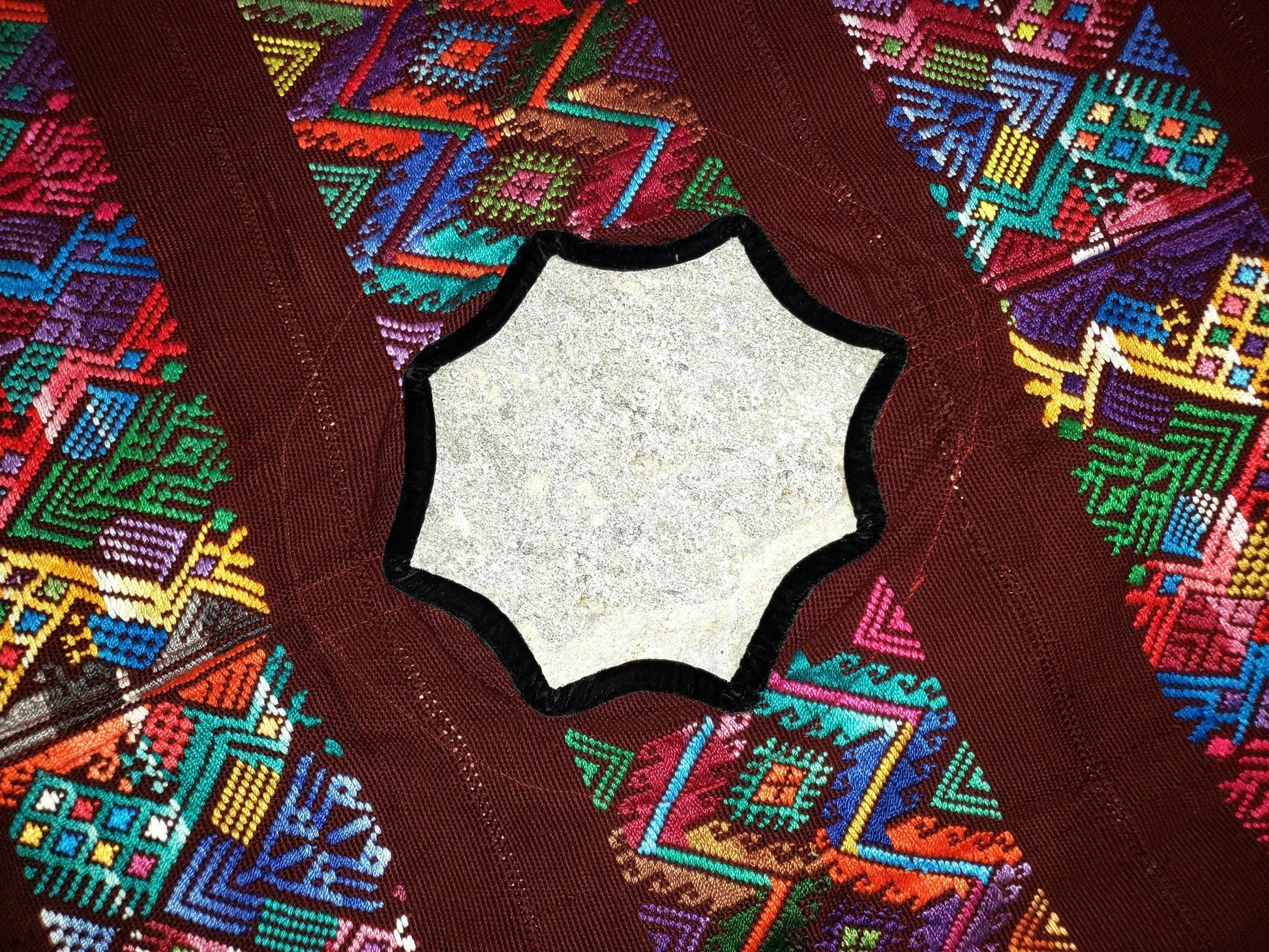 Vintage burgundy unique Guatemala handmade weaved -San Martín Chile verde- Horses motives cotton huipil