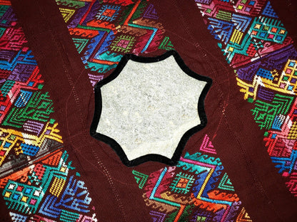 Vintage burgundy unique Guatemala handmade weaved -San Martín Chile verde- Horses motives cotton huipil