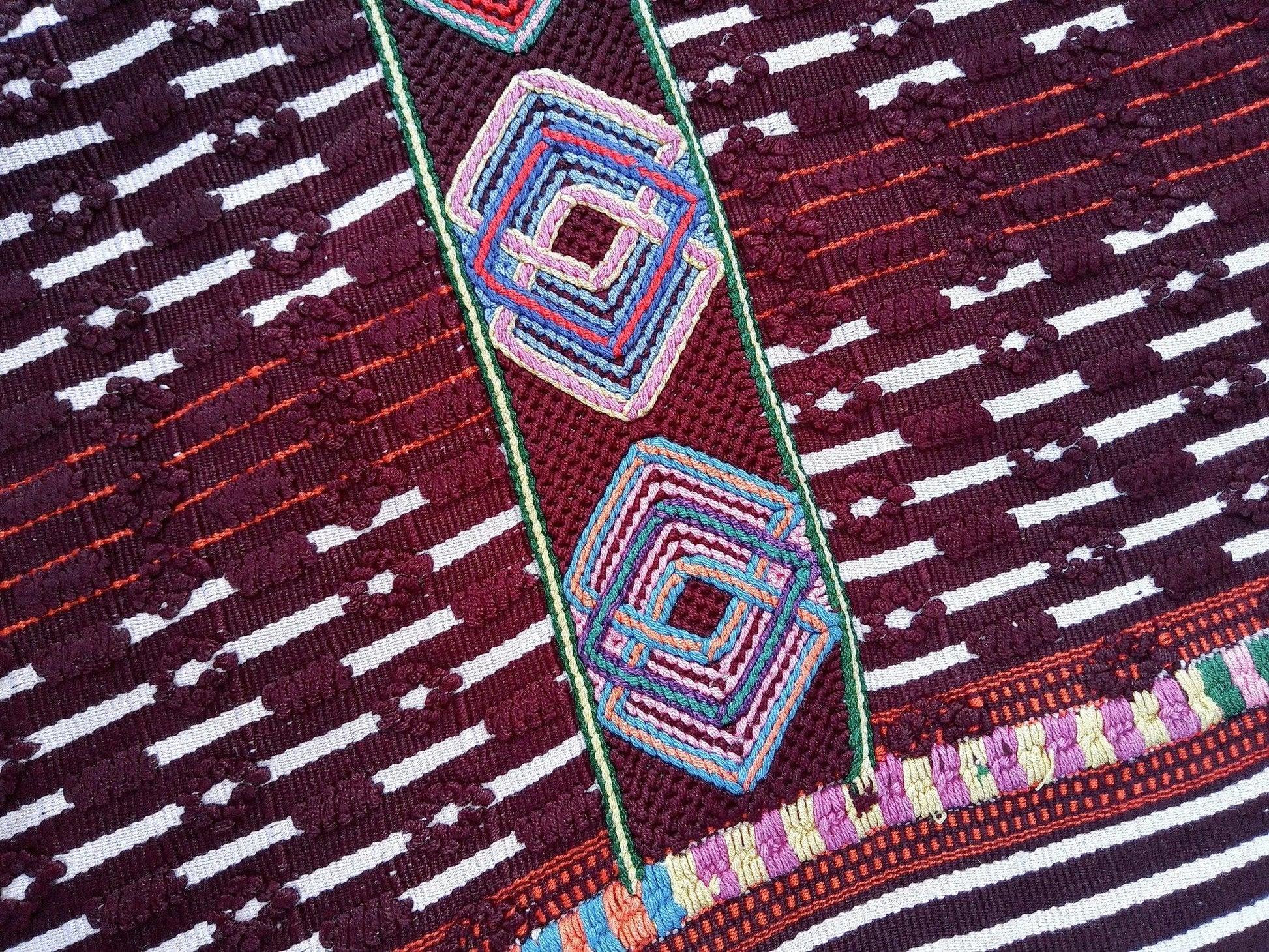 Vintage burgundy unique Guatemala handmade weaved -Colotenango huipil